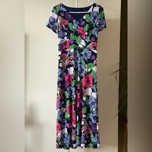 Perceptions Vibrant Floral Maxi Dress - Navy, Pink, Green